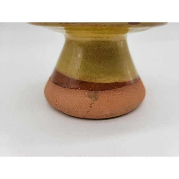 Pennsylvania Yellow Ware Glazed Chimney Candlestick W/Handle Incised Design - Picture 7 of 14